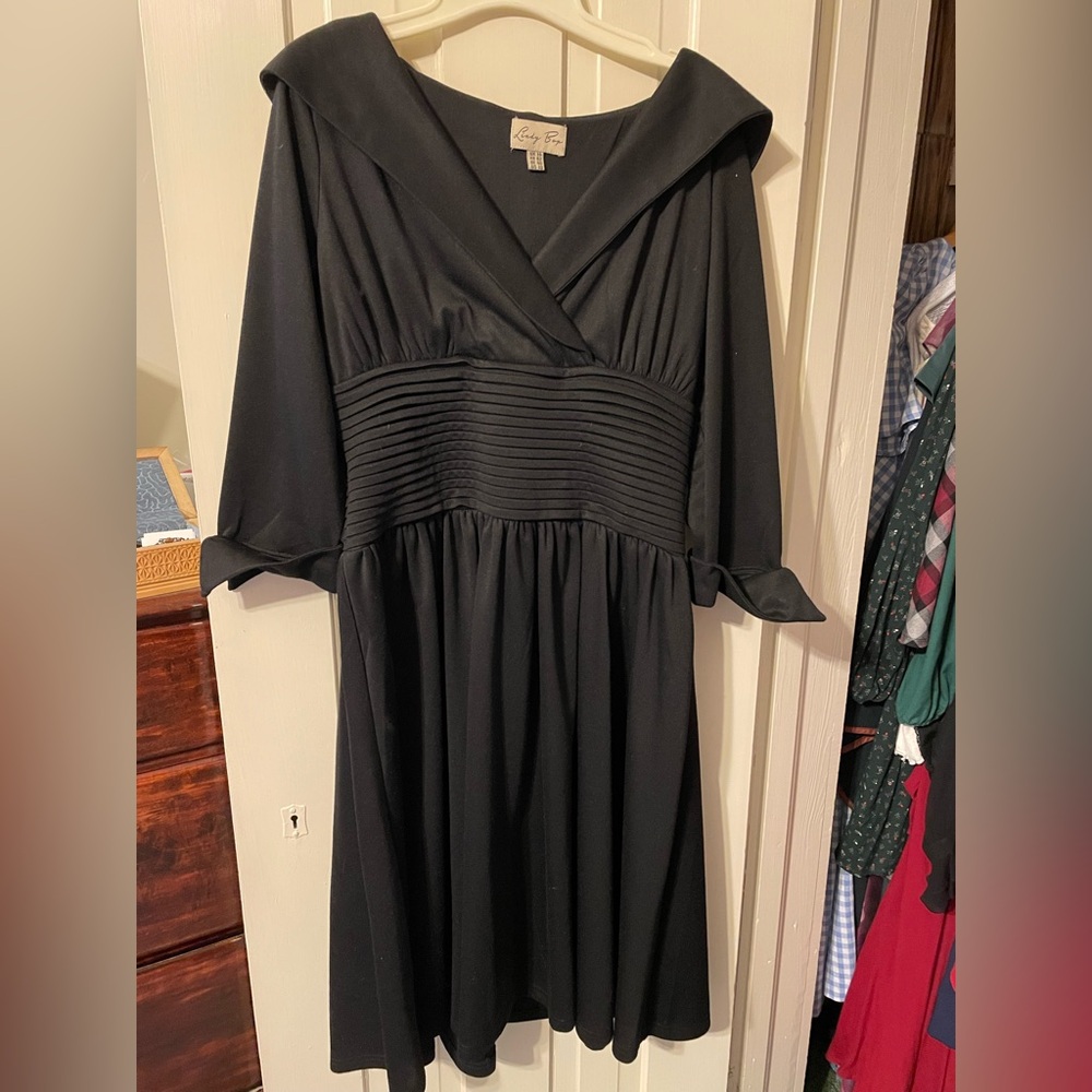 Lindy Bop US10 Ramona Black Dress Pleated Waist Vintage 50s